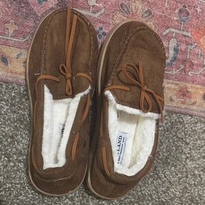 Brown Suede Fleece-Lined Moccasin Slippers